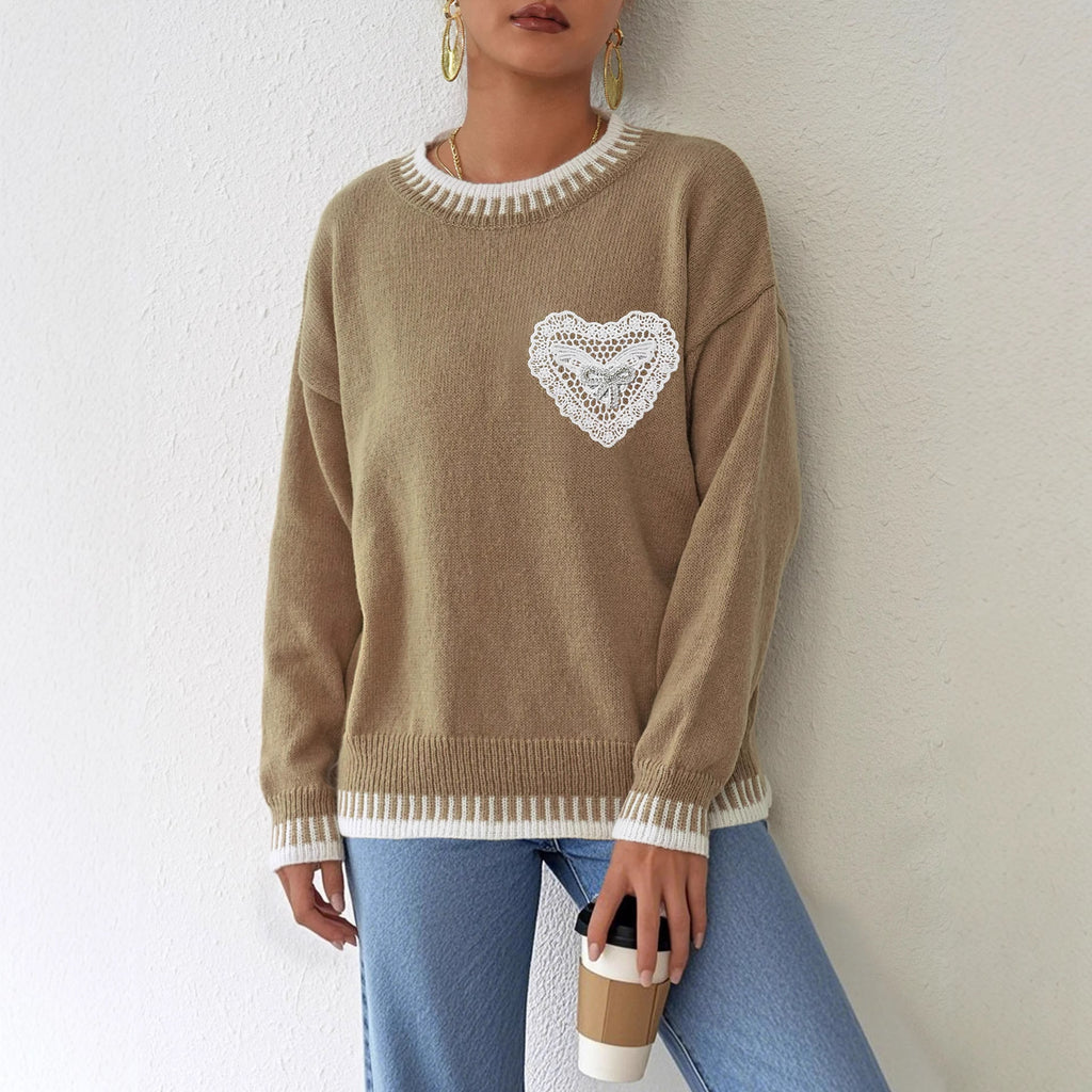 Women’s Color Contrast Patchwork Pullover Sweater – Loose Knit Casual Winter Top