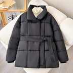 Women’s Winter Plaid Lapel Coat – Lace-Up Design Thick Loose Outerwear Jacket for Stylish Warmth