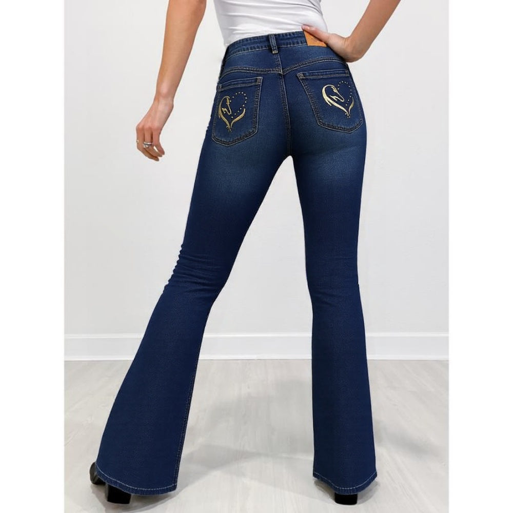 Women’s High-Waist Fold-Over Wide-Leg Jeans – Embroidered Layered Waistband Vintage Denim for All Seasons