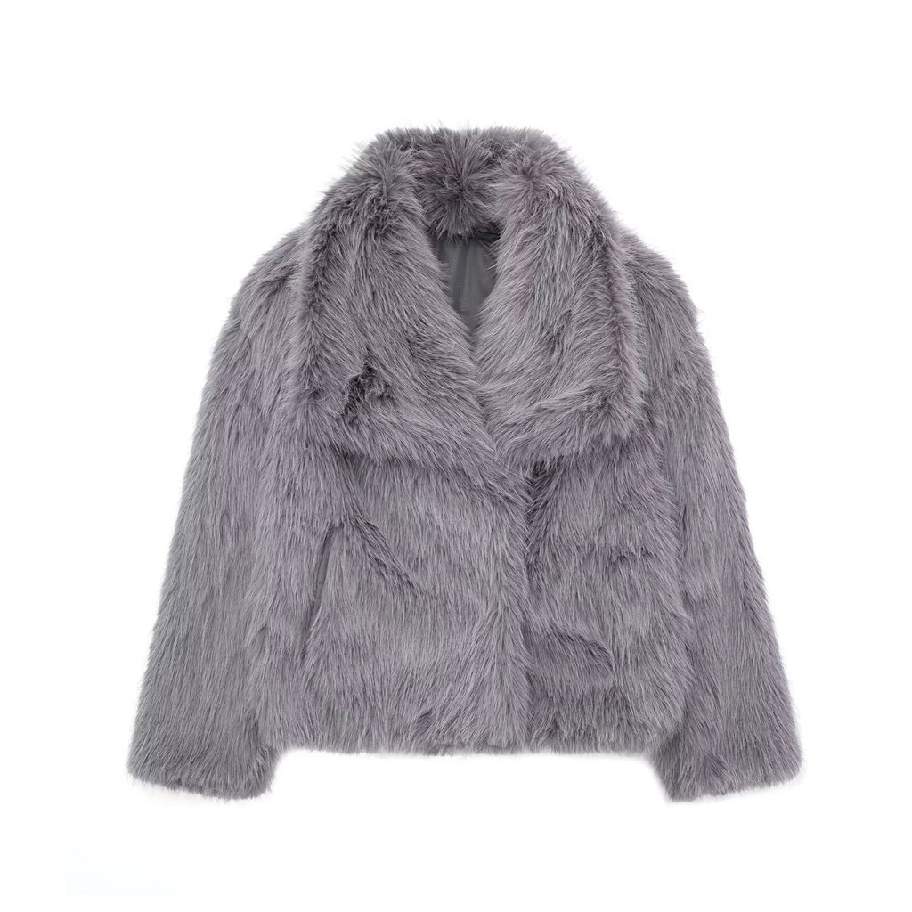 Women’s Winter Plush Coat – Thick Warm Fluffy Lapel Jacket for Casual & Chic Outfits