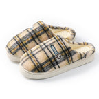 Women’s Home Plush Warm Non-Slip Plaid Cotton Shoes – Cozy Indoor Winter Slippers