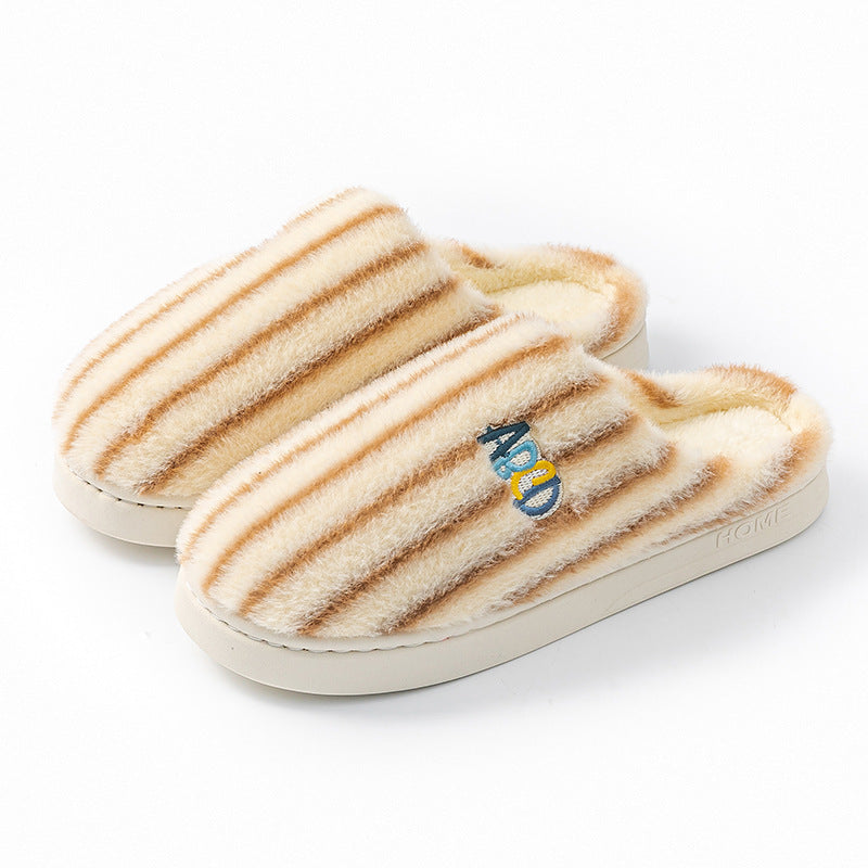Colorful Vertical Striped Plush Soft Cotton Slippers – Cozy Indoor House Shoes for Women & Men