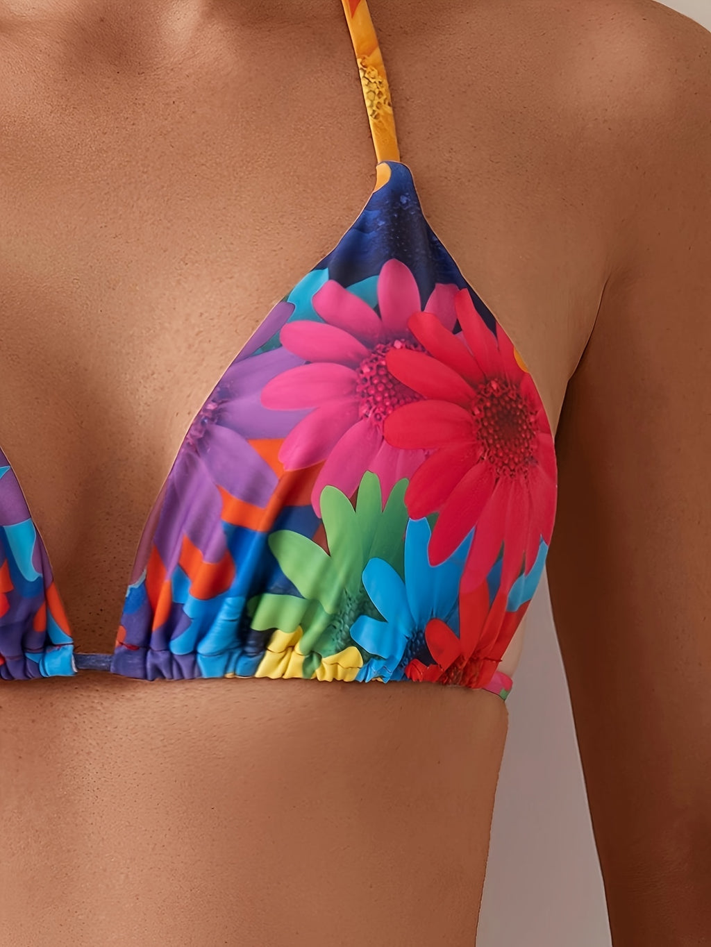 Women’s Three-Piece Bikini Set with Beach Towel – Floral Print Sexy V-Shape Swimsuit