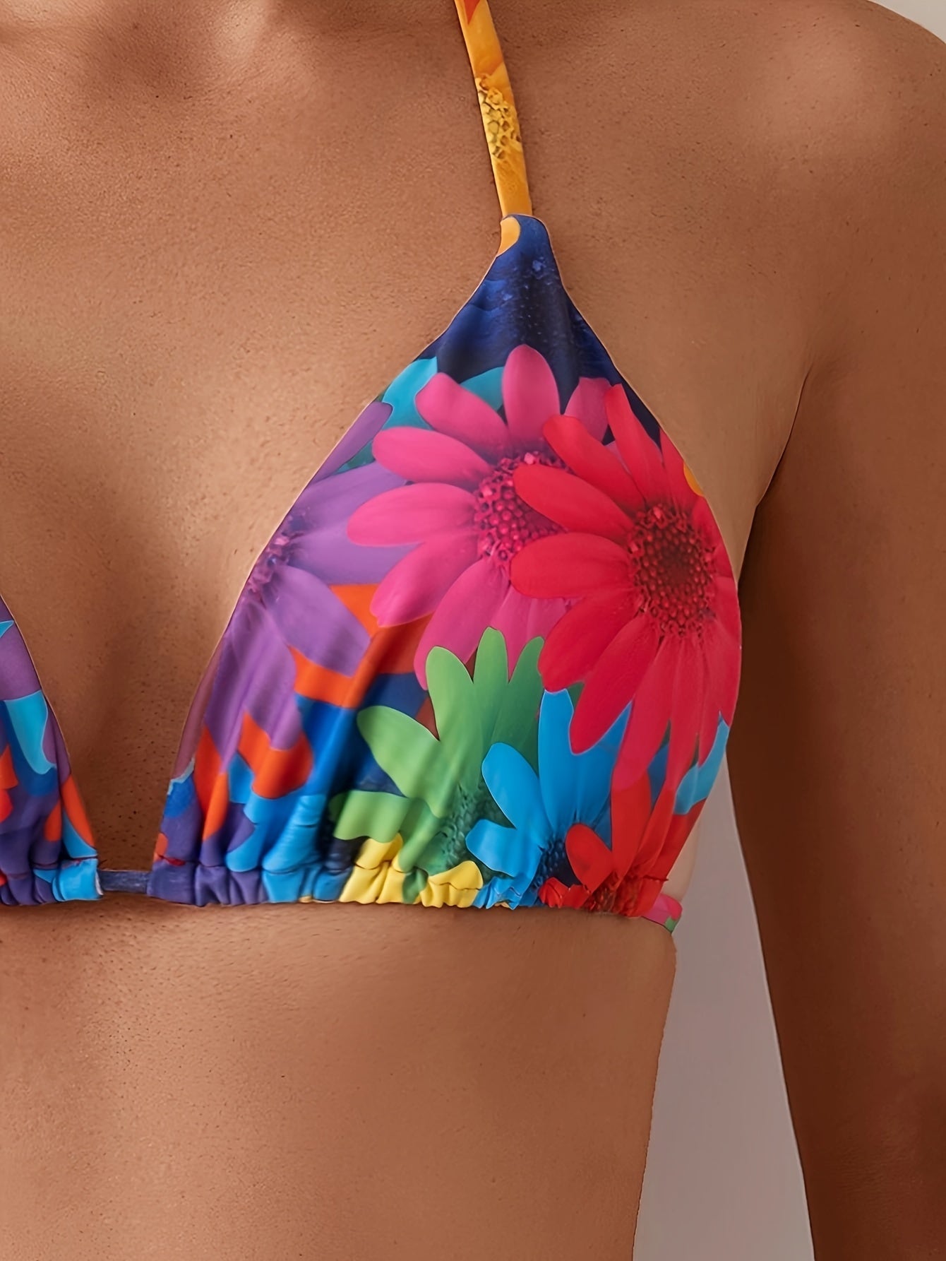 Women’s Three-Piece Bikini Set with Beach Towel – Floral Print Sexy V-Shape Swimsuit