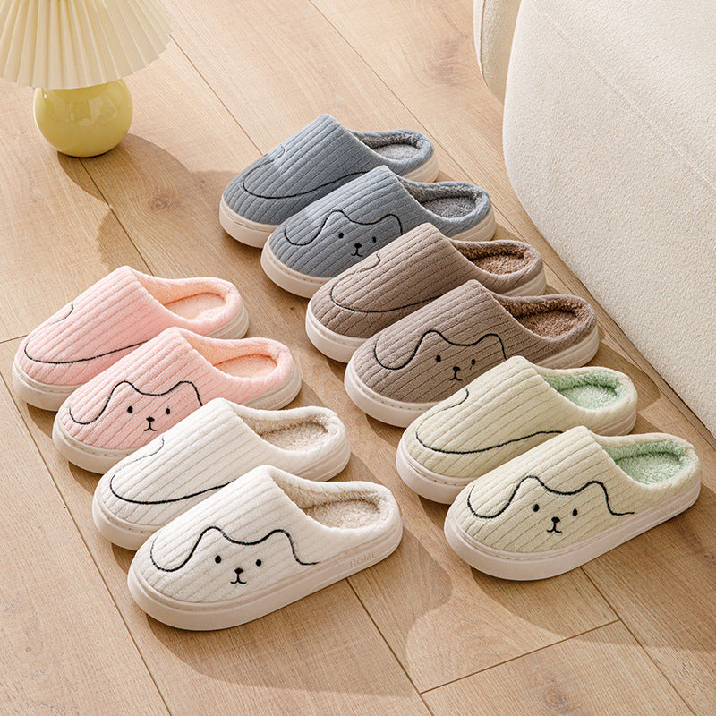Striped Cat Slippers – Indoor Couple Non-Slip Winter Plush House Shoes for Women & Men