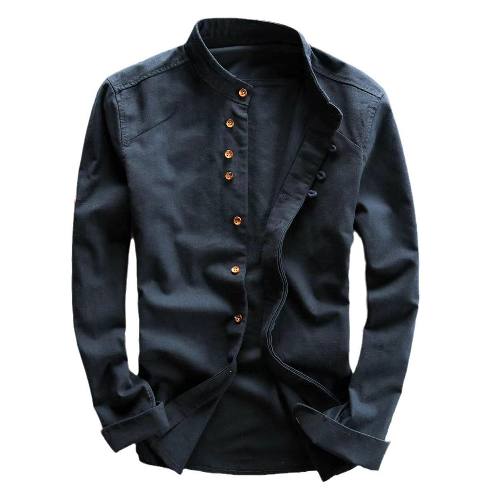 Men’s Stand Collar Casual Shirt – European & American Style Slim Fit Modern Fashion Top