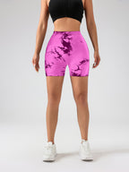 Women’s Tie-Dye High Waist V-Back Scrunch Yoga Shorts – Seamless Athletic Fitness Shorts