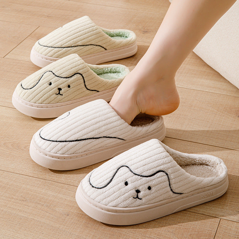 Striped Cat Slippers – Indoor Couple Non-Slip Winter Plush House Shoes for Women & Men