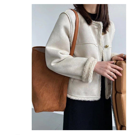 Women’s Lamb Plush Fur Coat – Thick Winter Idle Style Faux Fur Jacket for Cozy Warmth