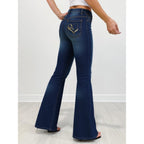 Women’s High-Waist Fold-Over Wide-Leg Jeans – Embroidered Layered Waistband Vintage Denim for All Seasons