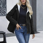 Women’s Fleece-Lined Hooded Coat – Preppy Style Warm Cotton Jacket with Pockets for Winter