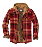Men’s Thickened Cotton-Padded Plaid Hooded Jacket – Warm Loose Long Sleeve Winter Coat
