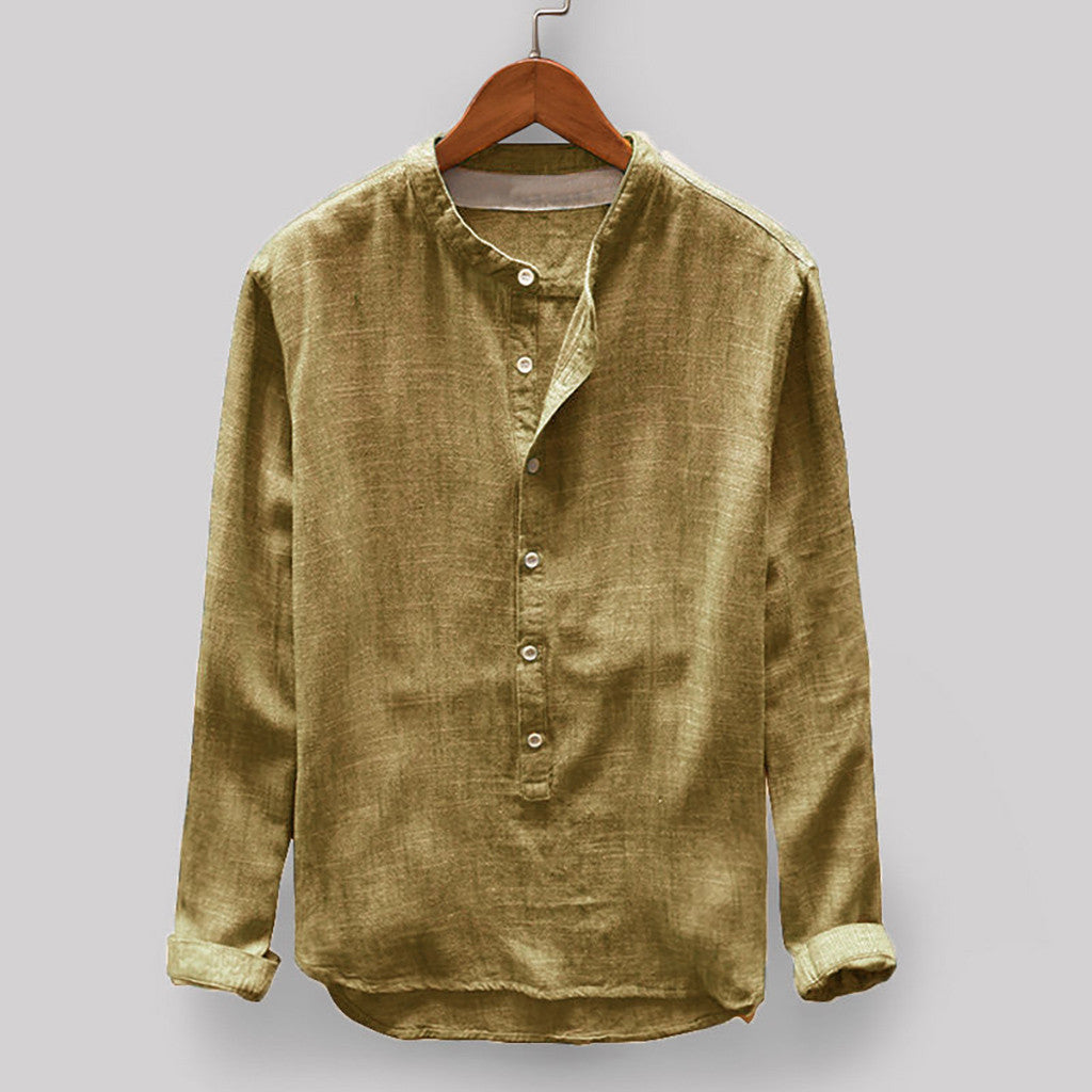 Men’s Cotton & Linen Shirt – Fashion Solid Color Breathable Casual Summer Wear