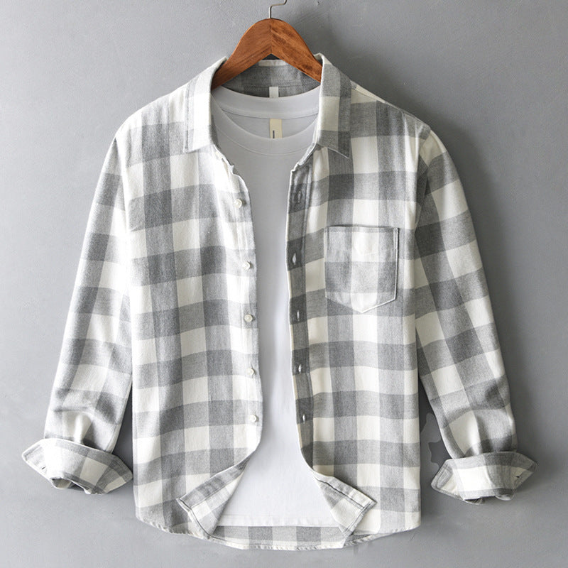 Men’s Loose Plaid Lapel Shirt – Long Sleeve Casual All-Match Flannel Cardigan