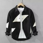 Men’s Color Contrast Patchwork Shirt – Trendy Long Sleeve Casual Fashion Top
