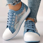 Floral Embroidered Polka Dot Print Sneakers – Trendy Casual Lace-Up Shoes for Women