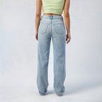 Women’s High-Waist Wide-Leg Jeans – Center-Pleat Full-Length Cotton Denim for All Seasons