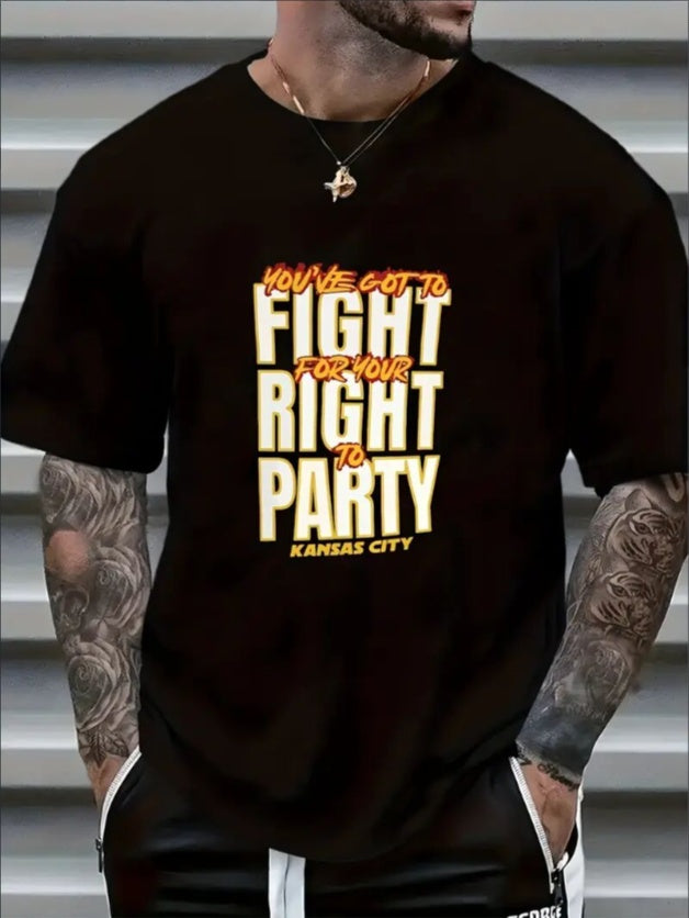 Men’s Large Size KC Football Graphic Crew Neck T-Shirt – Casual Short-Sleeved Knitted Tee