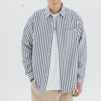 Men’s Loose Retro Striped Shirt – Trendy All-Match Casual Long Sleeve Streetwear