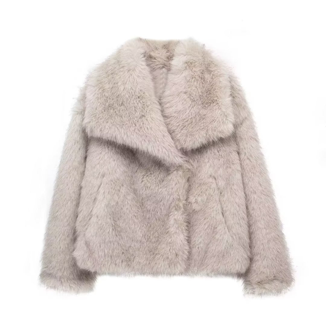Women’s Winter Plush Coat – Thick Warm Fluffy Lapel Jacket for Casual & Chic Outfits