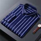 Men’s Business Casual Slim-Fit Striped Shirt – Elegant Printed Long Sleeve Office Wear