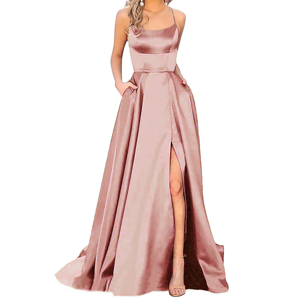 Women’s Solid Color Slim Fit Hollow Shoulder Dress – Elegant Bridesmaid & Party Long Dress