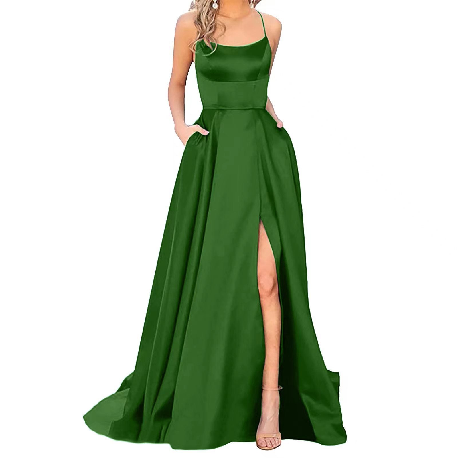 Women’s Solid Color Slim Fit Hollow Shoulder Dress – Elegant Bridesmaid & Party Long Dress