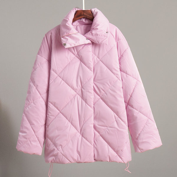 Women’s Baggy Matte Glossy Lapel Cotton-Padded Coat – Casual Warm Winter Jacket