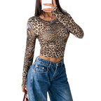 Women’s Vintage Leopard Print Long Sleeve T-Shirt – Casual Animal Print Top for Daily Wear