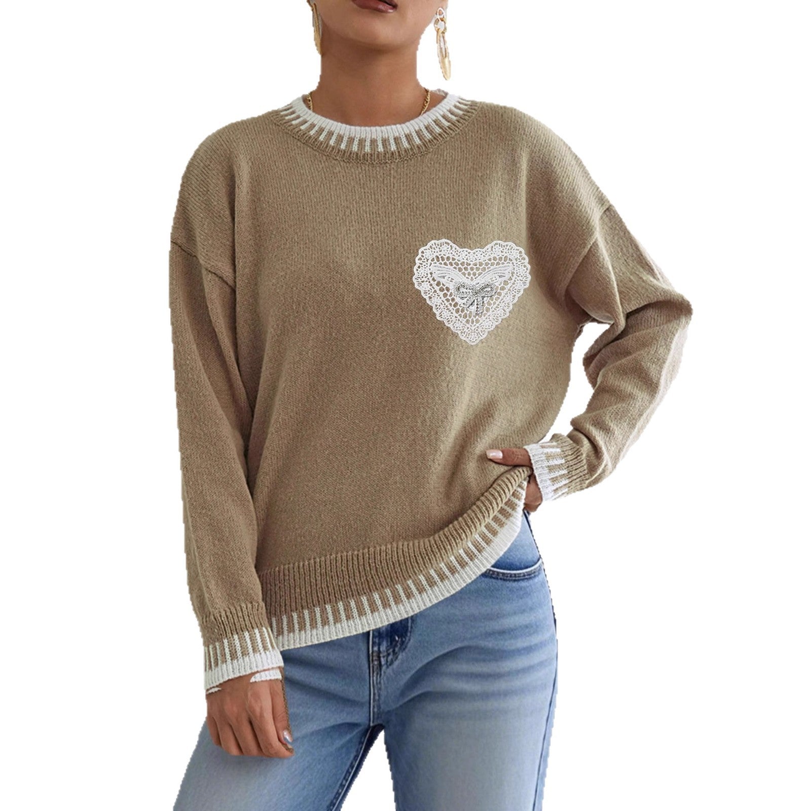 Women’s Color Contrast Patchwork Pullover Sweater – Loose Knit Casual Winter Top